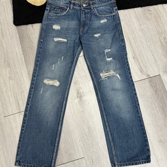 Vintage Y2K Tommy Hilfiger Men's Distressed Denim Blue Jeans - Size 32x30 - Picture 1 of 12